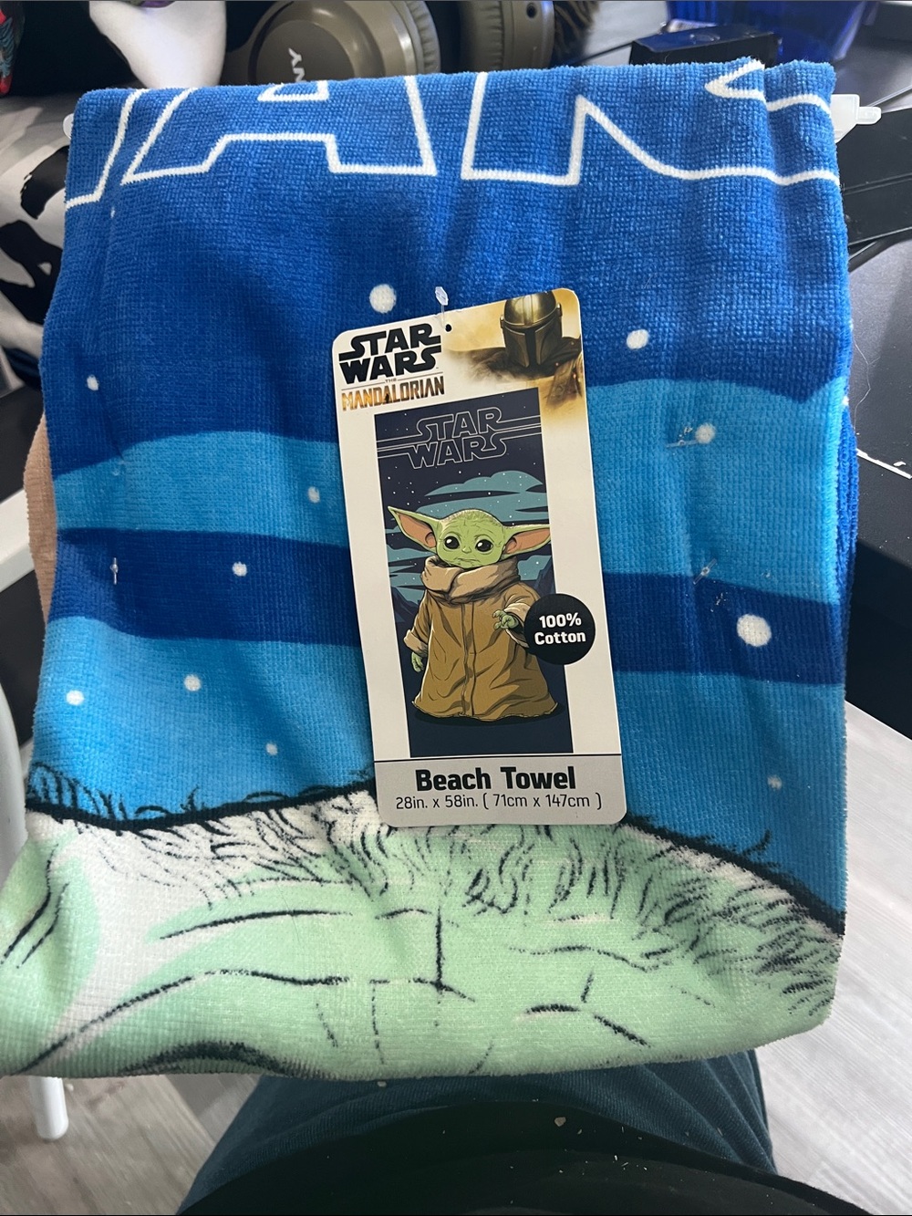 Star Wars Baby Yoda Green and Tan Beach Towel